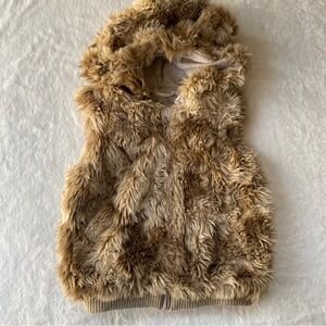 H&M Vest Faux Fur Teddy bear Ears removable hood Beige Size 5/6